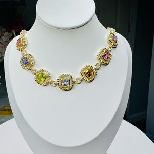 14K Gold Plated Multicolor Gemstone Necklace